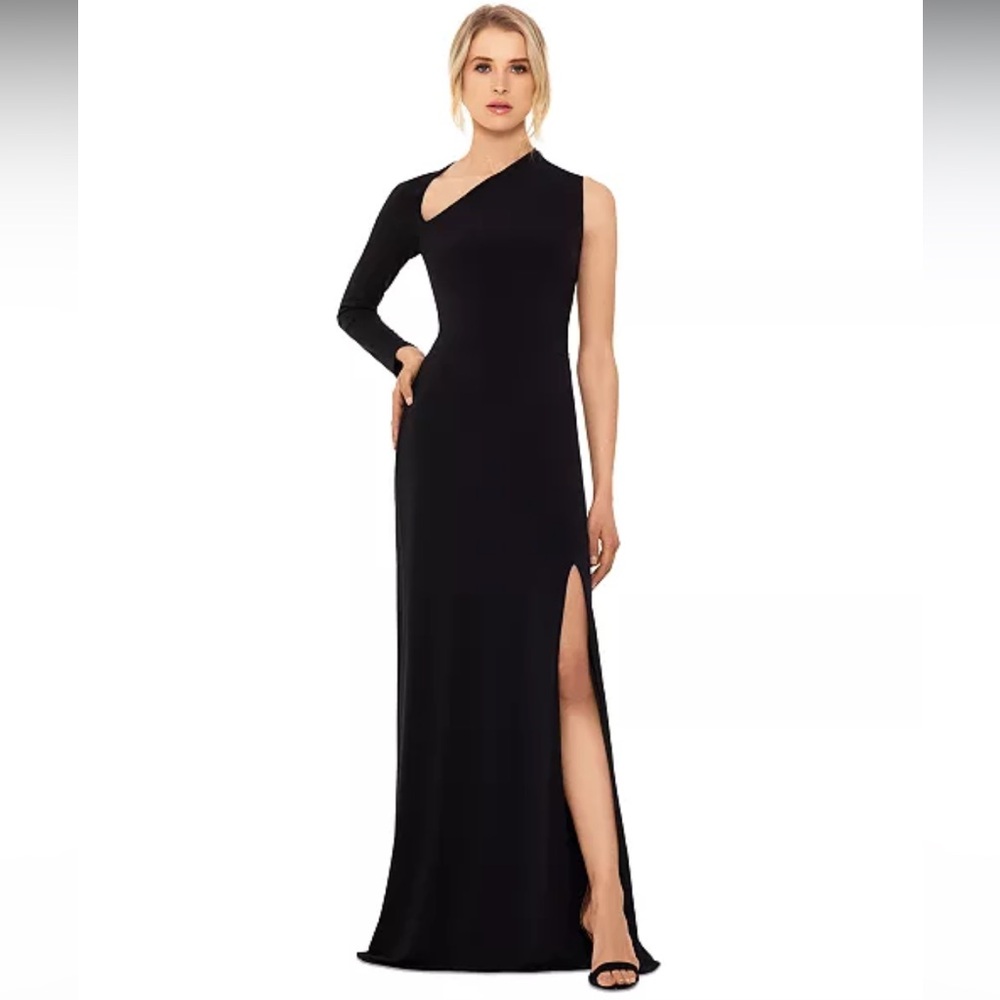 Betsy & Adam Women's Asymmetric-Neck One-Sleeve Gown Sz 8